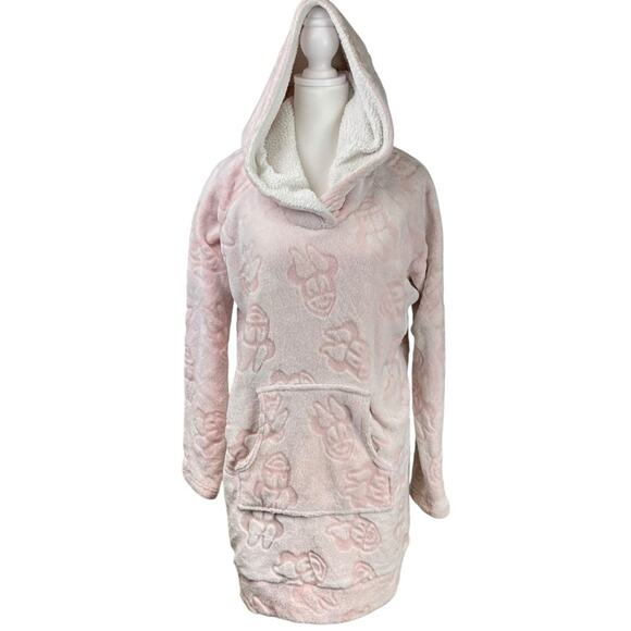 Disney Minnie Mouse Soft Pink Fleece Lounger Sherpa Hood Size Large - Picture 1 of 10